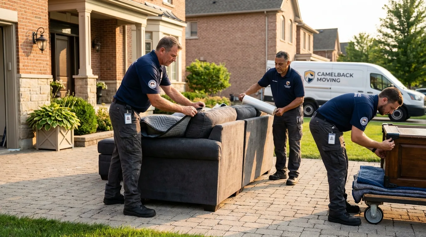 Large estate moving crew wrapping furniture in Elmsford, NY
