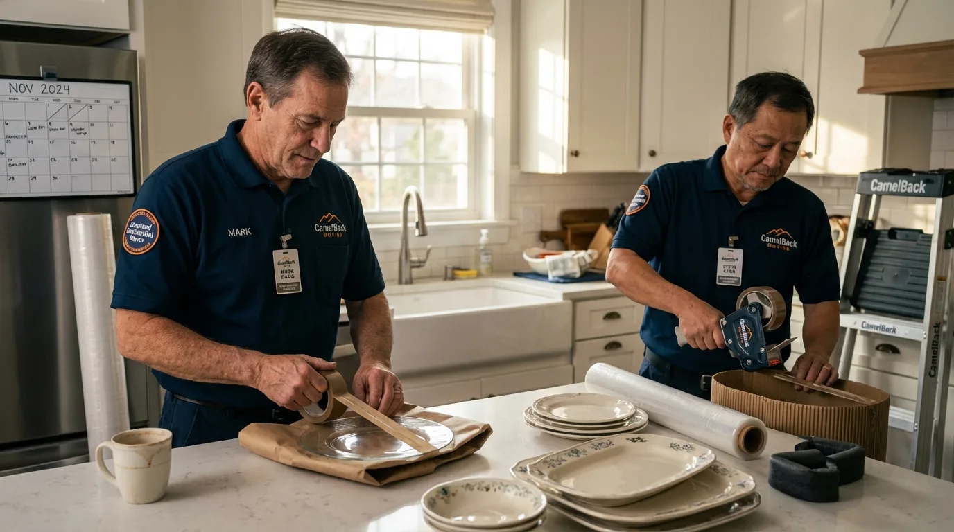 Professional crew packing kitchen dishware in Elmsford, NY